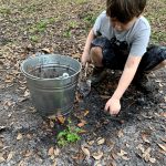 child digging in the dirt during OT group